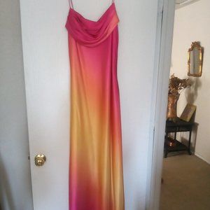 Beautiful satin feel pin, fushia and Orange Gown